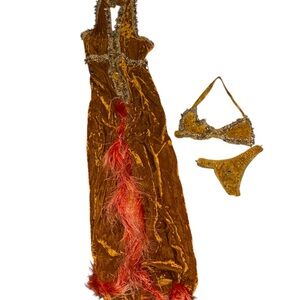 Vintage Gold Showgirl / Stripper Stage Costume – 3 Piece Set – Size Small